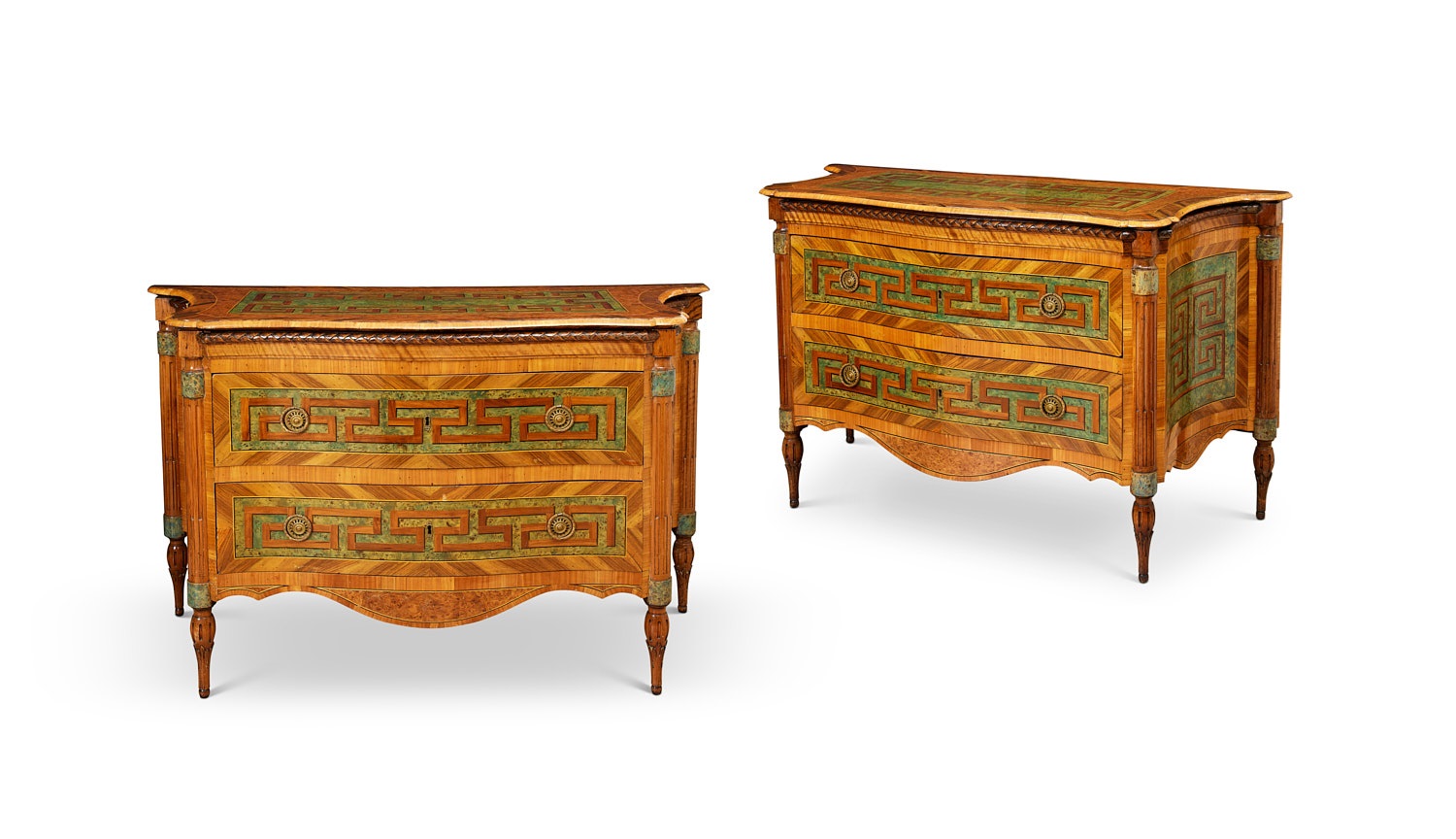 A FINE PAIR OF 18TH CENTURY ITALIAN NEO-CLASSICAL PARQUETRY COMMODES